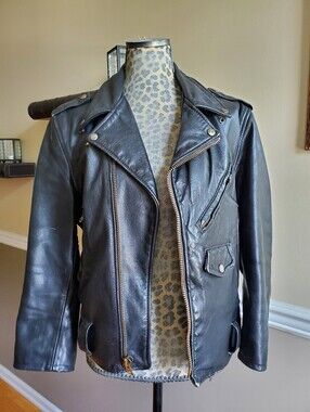 Vintage 1970s Genuine Leather Motorcycle Jacket - cowhide heavy gauge, Unisex